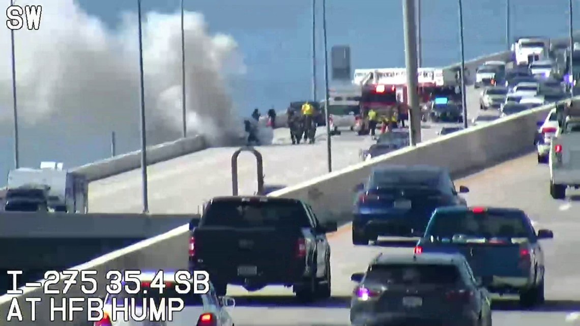 Car fire on Howard Frankland Bridge jams traffic | wtsp.com