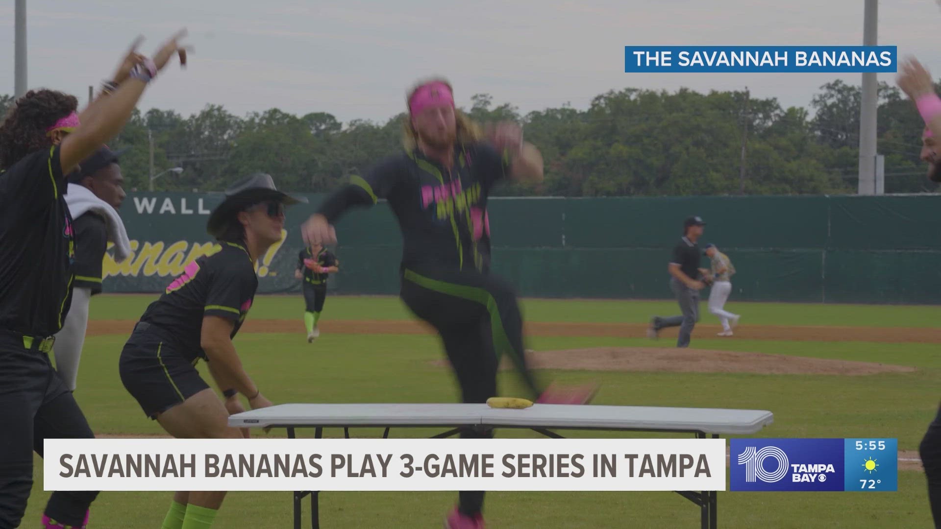 The Savannah Bananas perform a baseball and entertainment showcase.