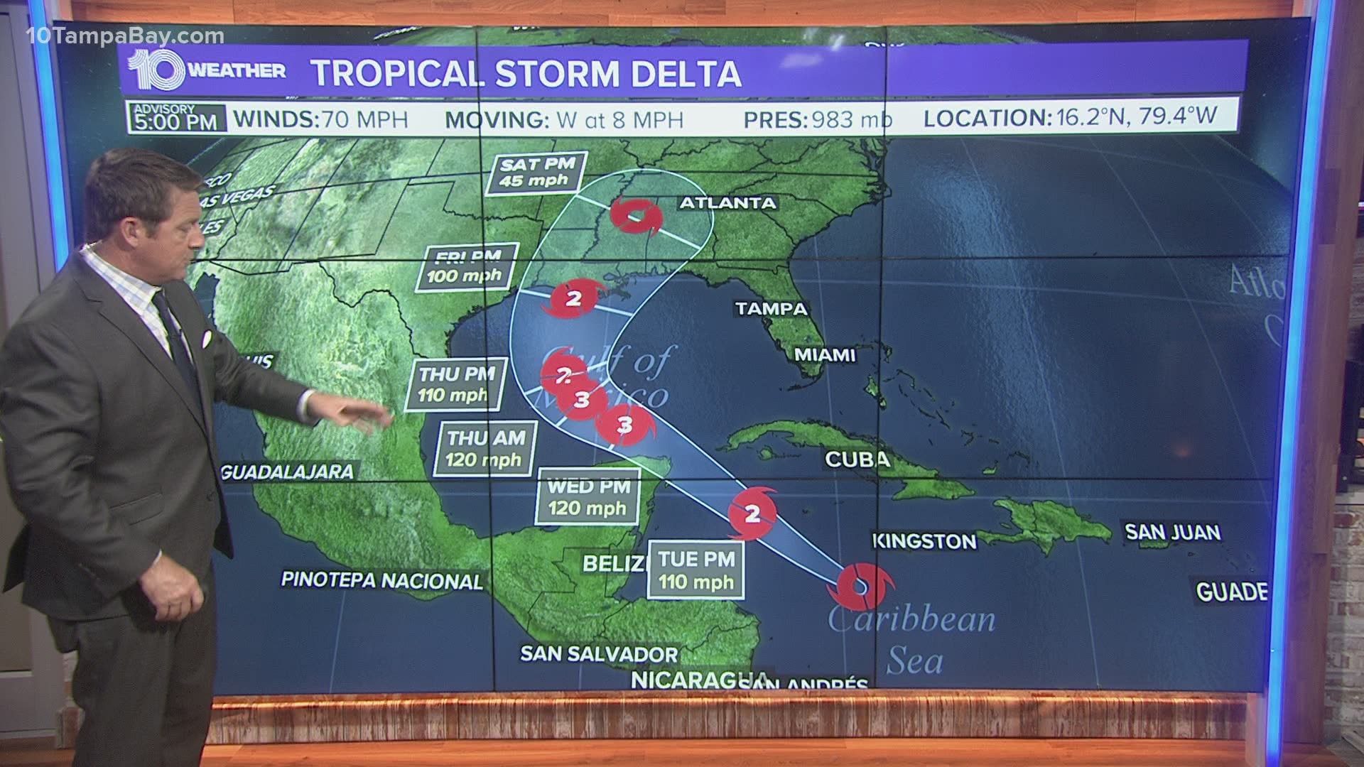Delta is forecast to make landfall Friday in the central Gulf Coast with 100-mph winds.