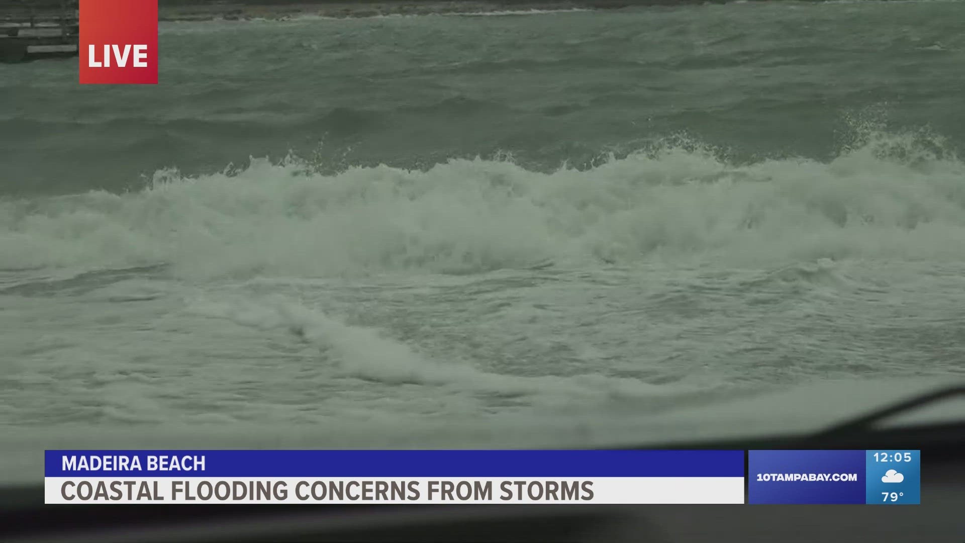 10 Tampa Bay's Malique Rankin reports lightning and waves crashing in overlooking John's Pass in Madeira Beach. Expect 2-4 feet above normal tide levels.