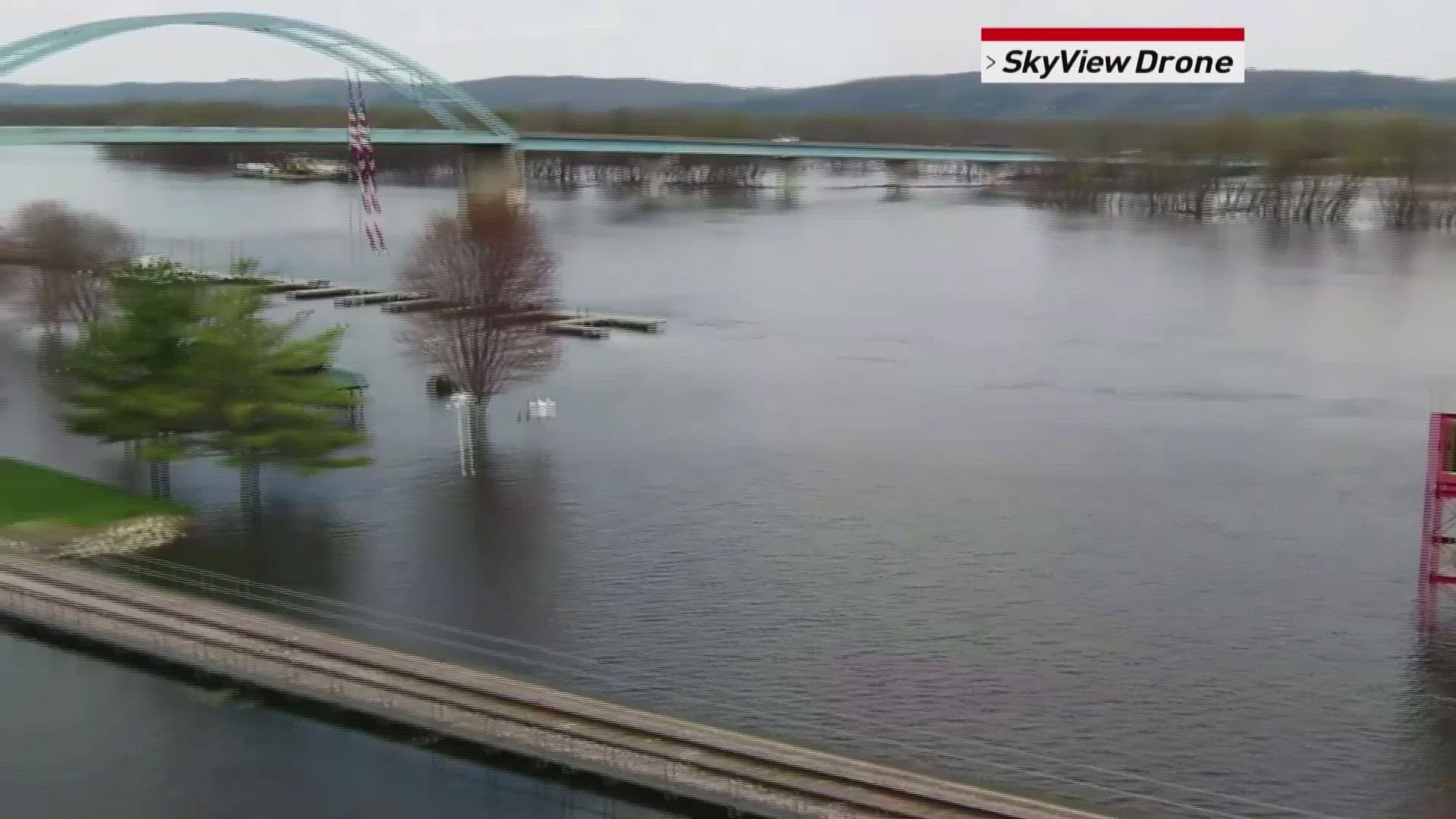 A new video from The Iowa's News Now Skyview Drone shows the Mississippi River rising in Marquette, Iowa.