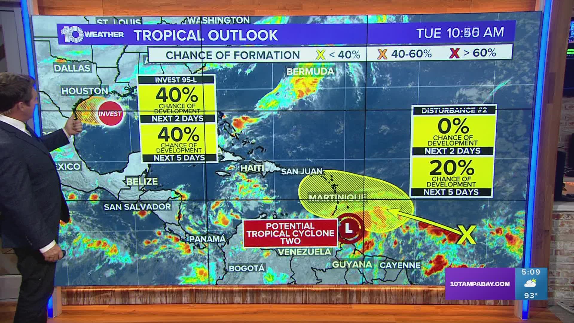 The tropical disturbance will likely impact the Windward Islands in the next day or two. It poses no threat to Florida.