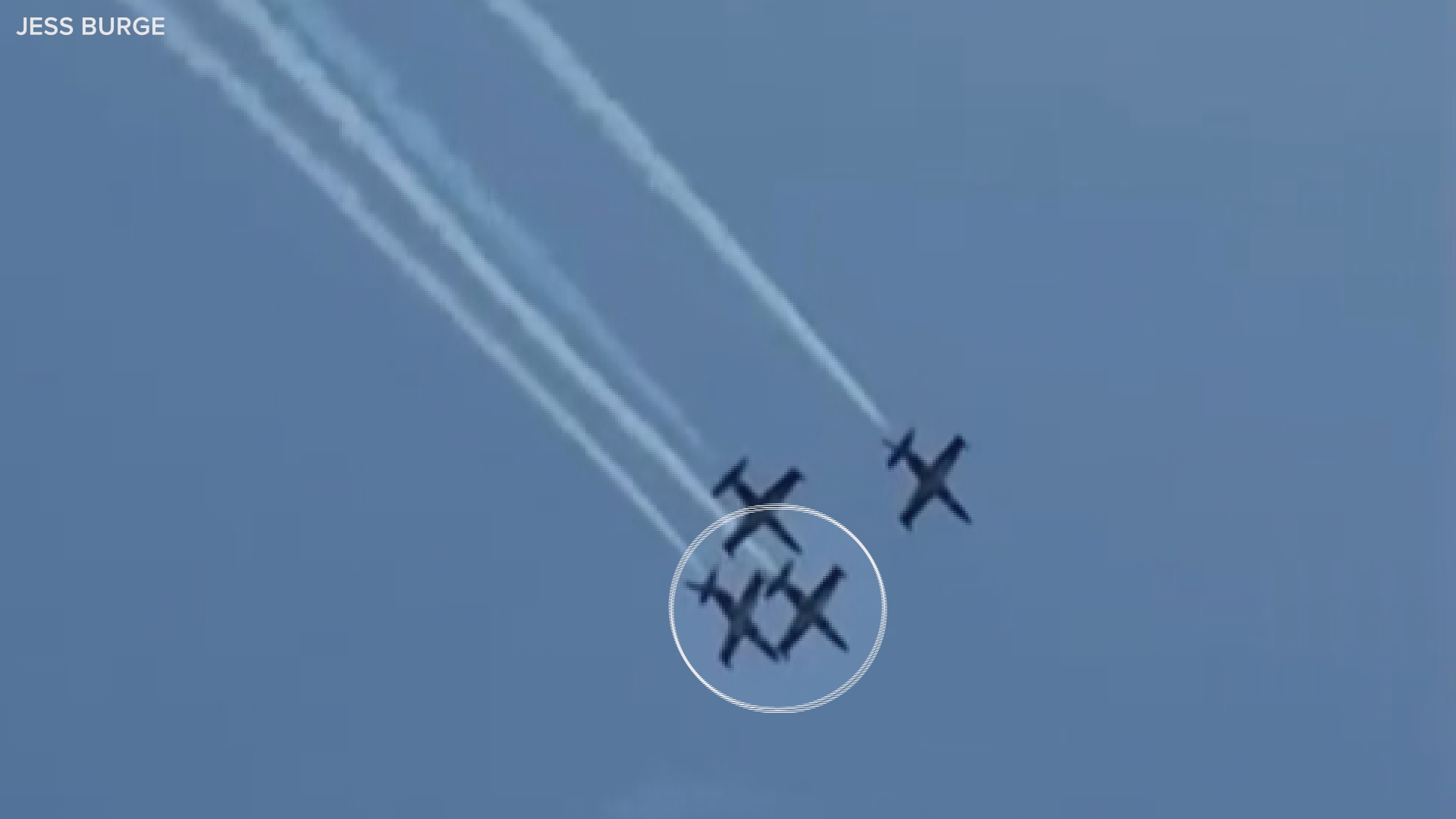 Video taken by Jess Burge shows the moment two Ghost Squadron jets clipped each others' wings at the Fort Lauderdale Air Show.