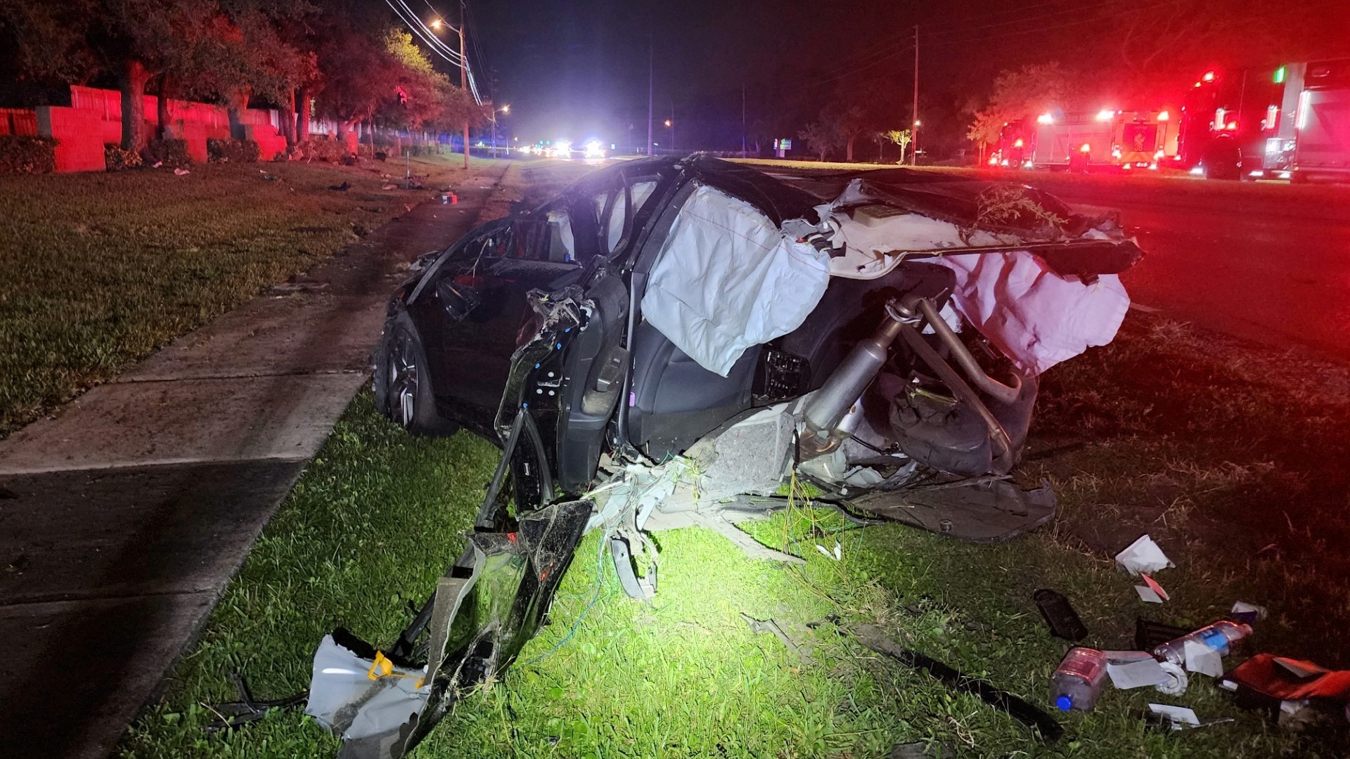 FHP 1 dead, another hurt after car splits in half from crash