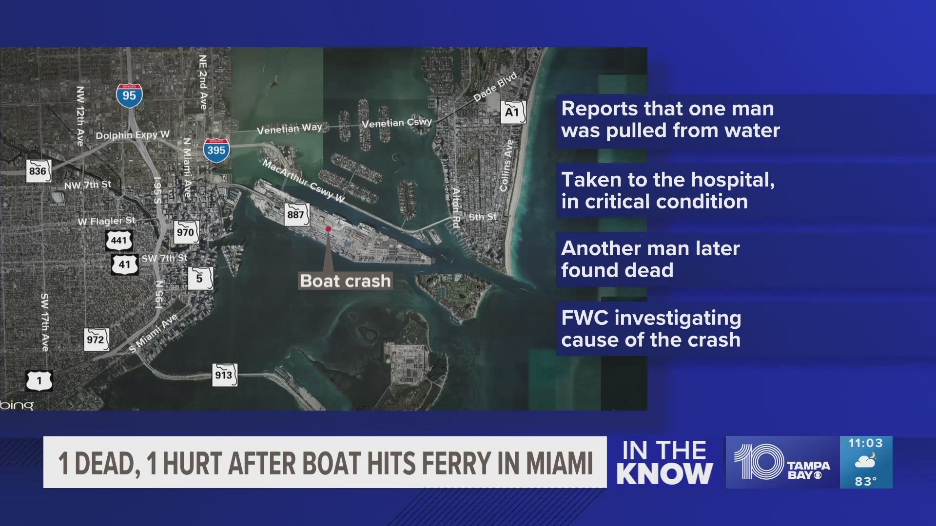 The accident happened near Dodge Island, which has a row of cruise ship terminals.