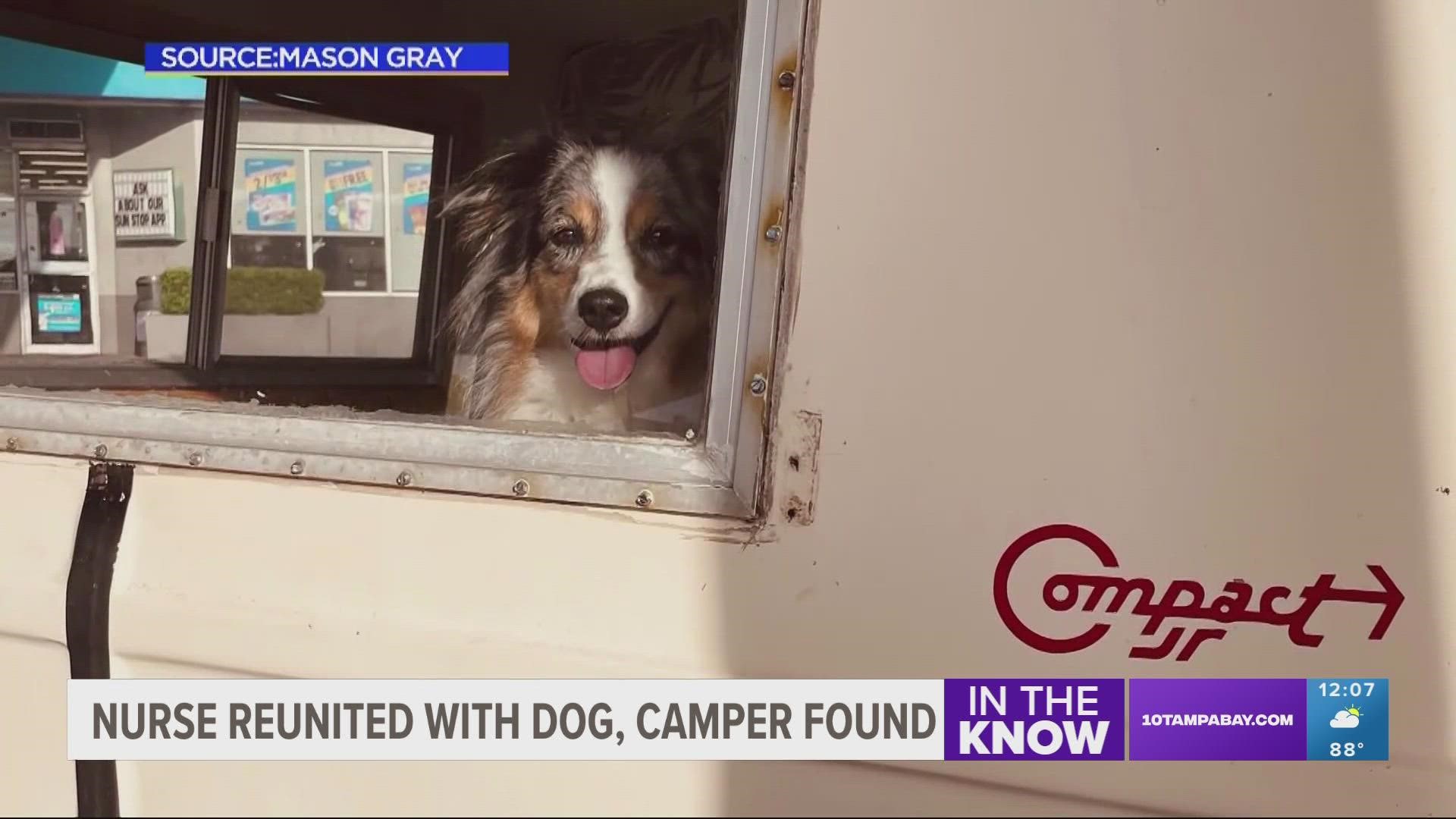 The camper with all her belongings and her dog was taken while she worked as a pediatric nurse.