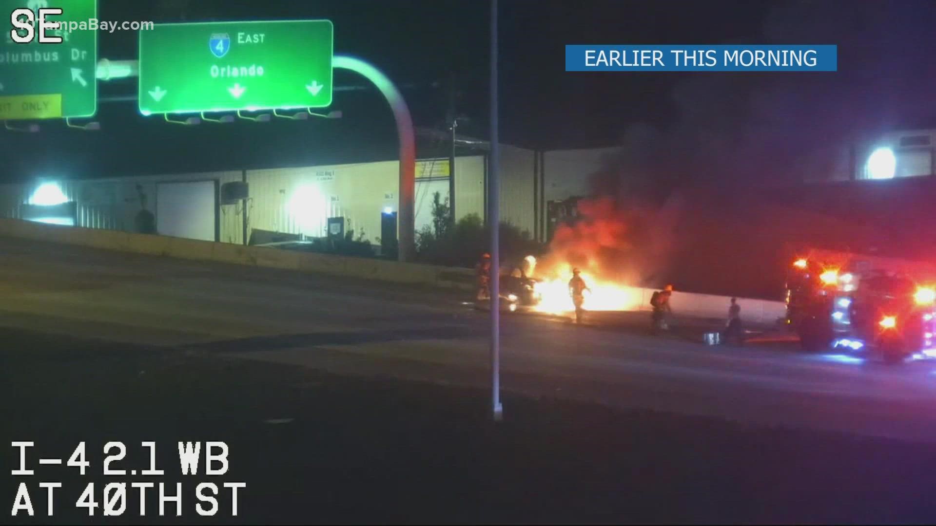Two people are dead and three people are seriously injured following a fiery two-car crash early Wednesday morning on Interstate 4, according to FHP.