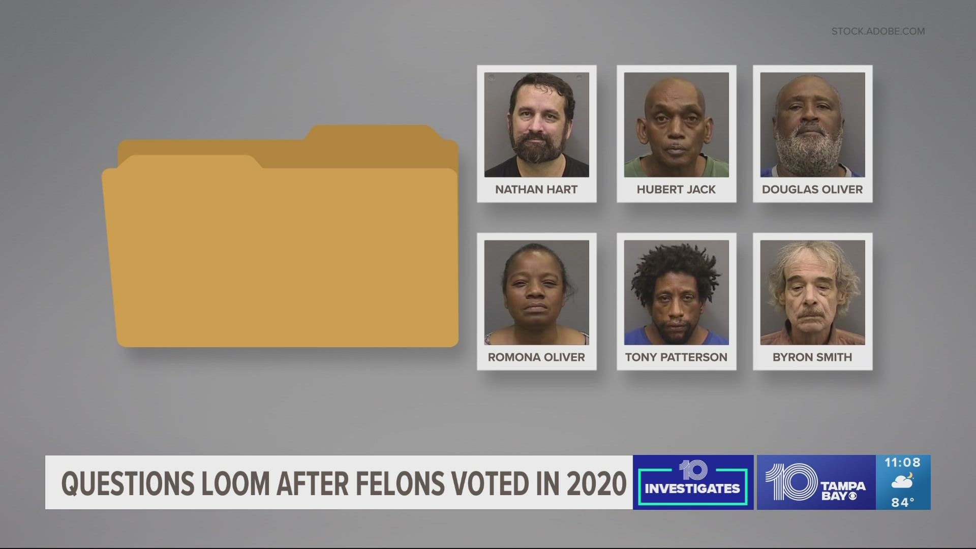 Six Hillsborough County residents with felony convictions face voter fraud charges. One man's attorney says his client was falsely accused.