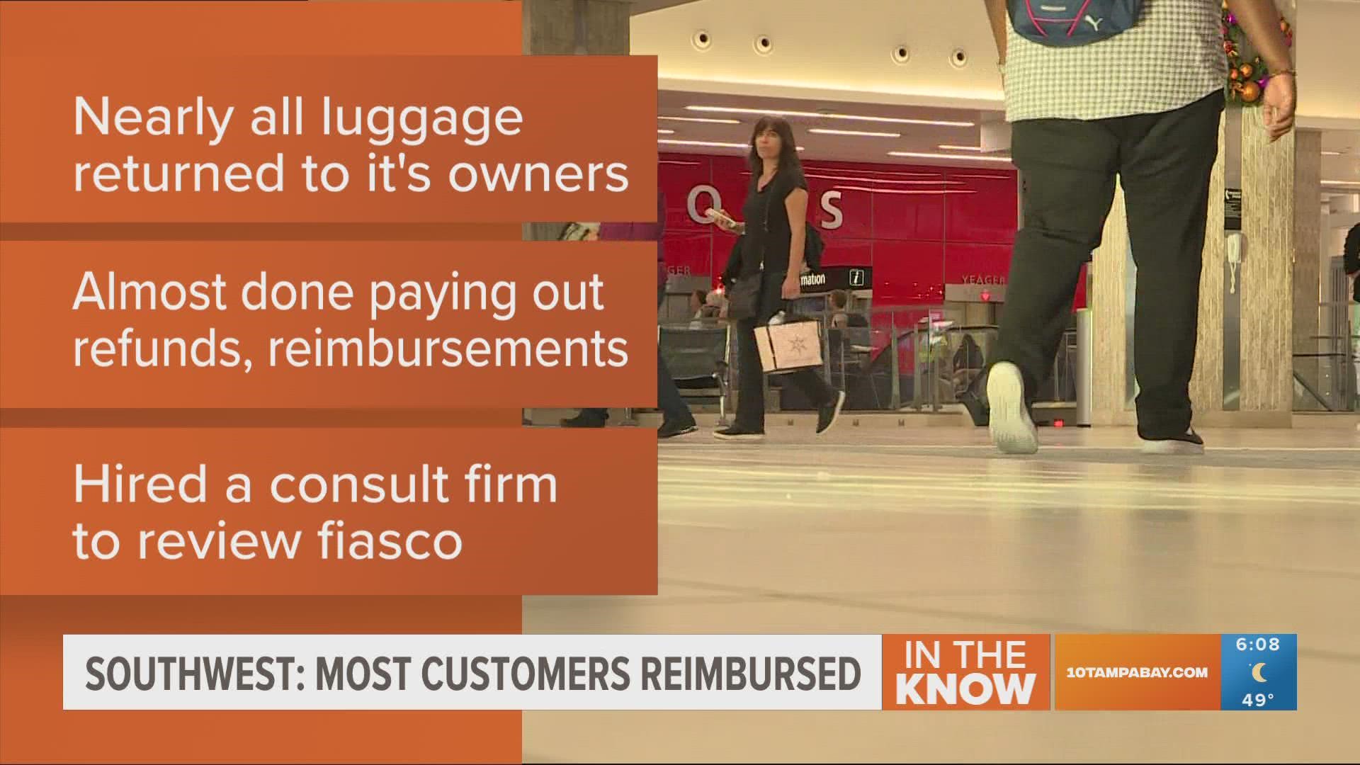 The airline says it has returned nearly all of the luggage that piled up across airports back to its owners.