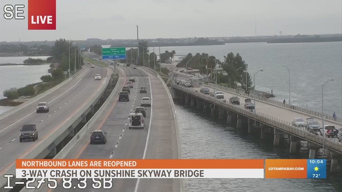 Northbound lanes on Sunshine Skyway Bridge reopen to traffic following ...