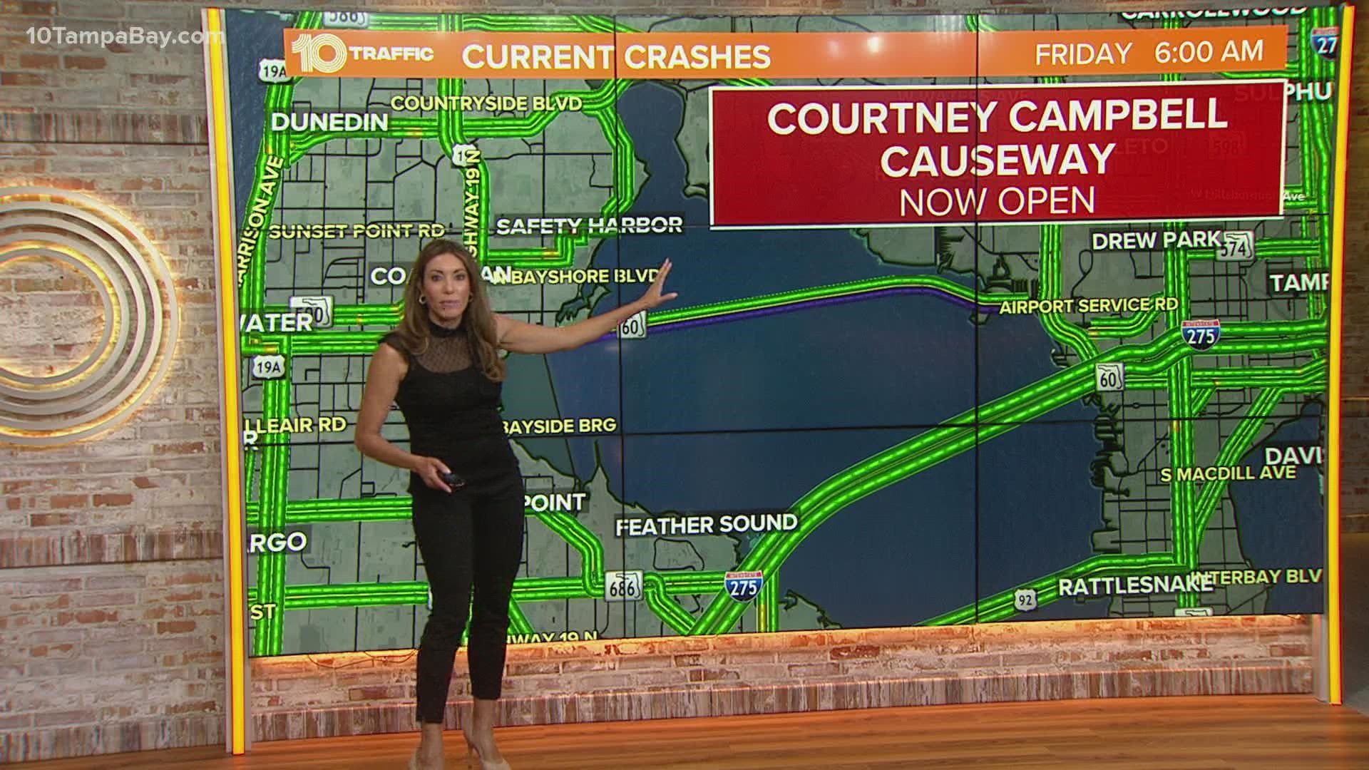 Access to the causeway from both the Hillsborough and Pinellas county sides was closed for several hours.