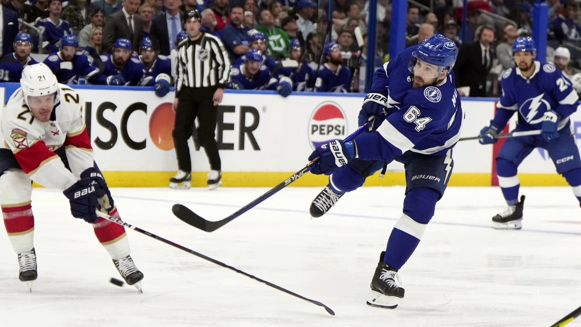 Tampa Bay appeared to tie it with 18 seconds left in the first, but Anthony Cirelli’s goal on the Lightning’s third power play was disallowed following video review.