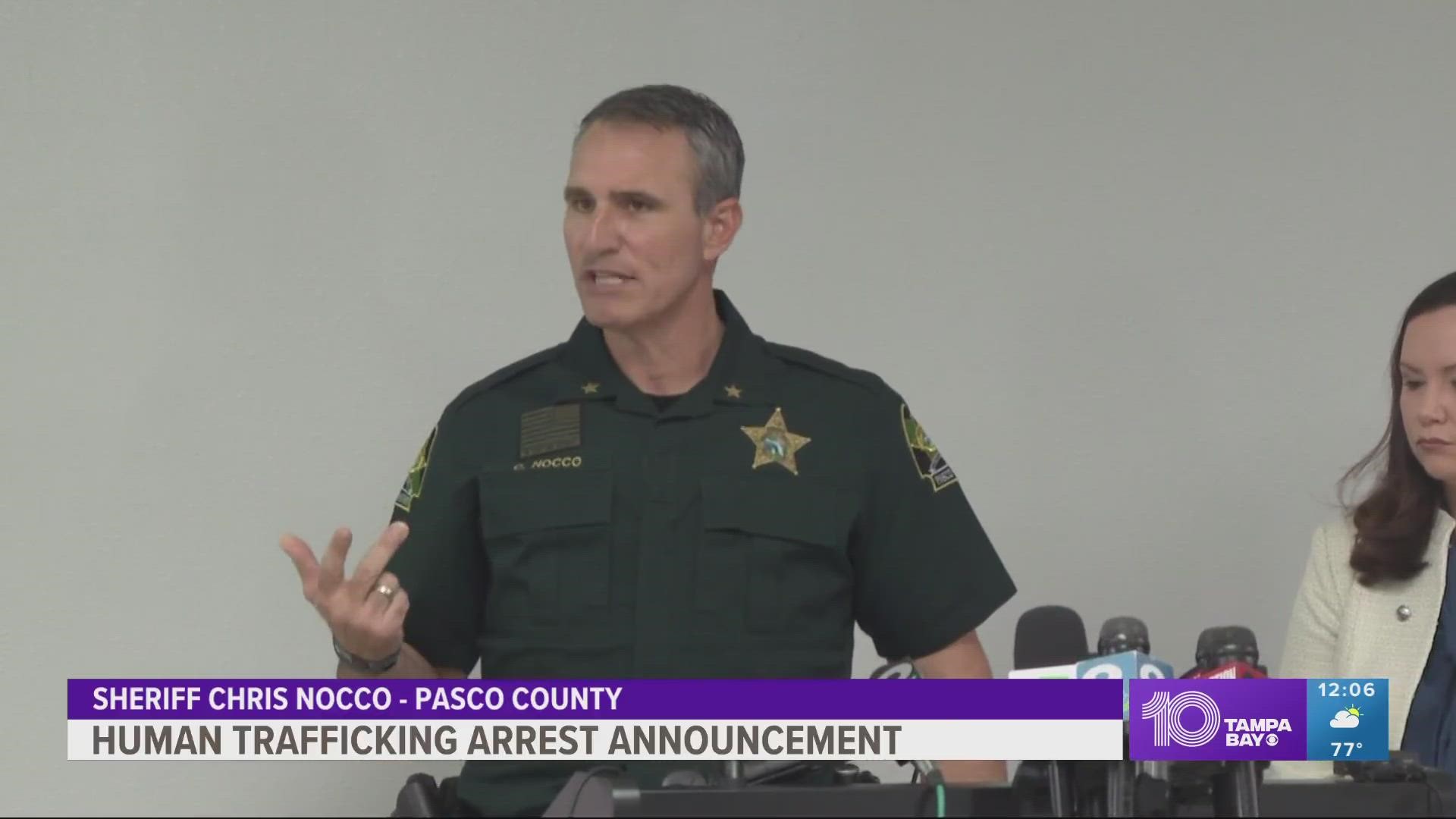 Pasco Sheriff Chris Nocco spoke on arrests made in the human trafficking case during a news conference on Wednesday.