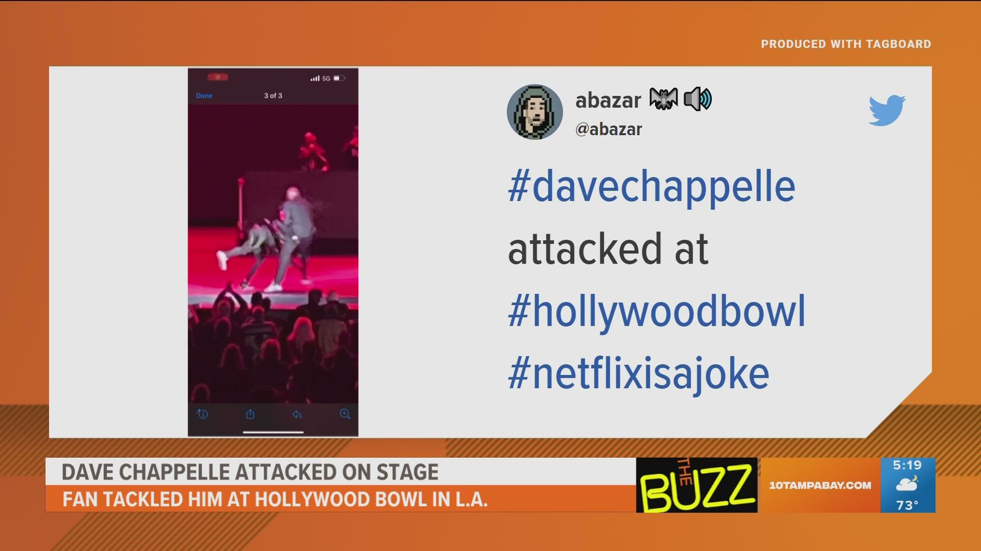 Video supposedly of the attack shows a man lunging at Chapelle while he speaks into the microphone on stage.