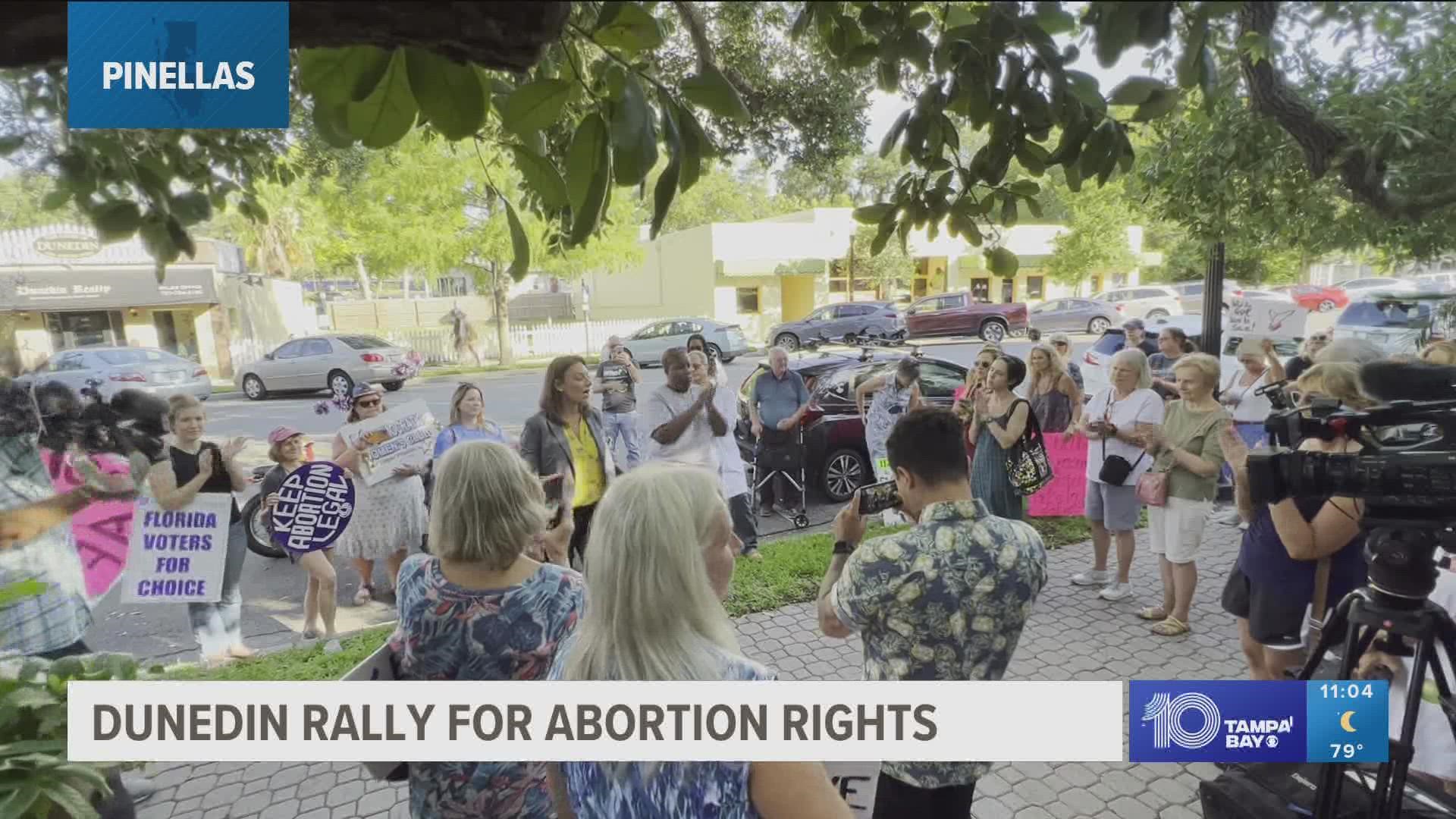 Dozens gathered in Dunedin on Monday evening to show support for abortion rights.