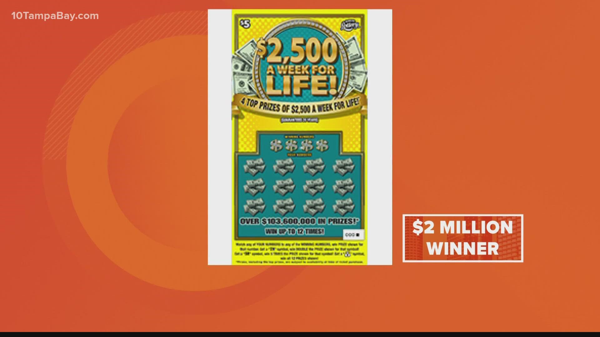 The woman won off of a scratch-off game, $2,500 A Week For Life.