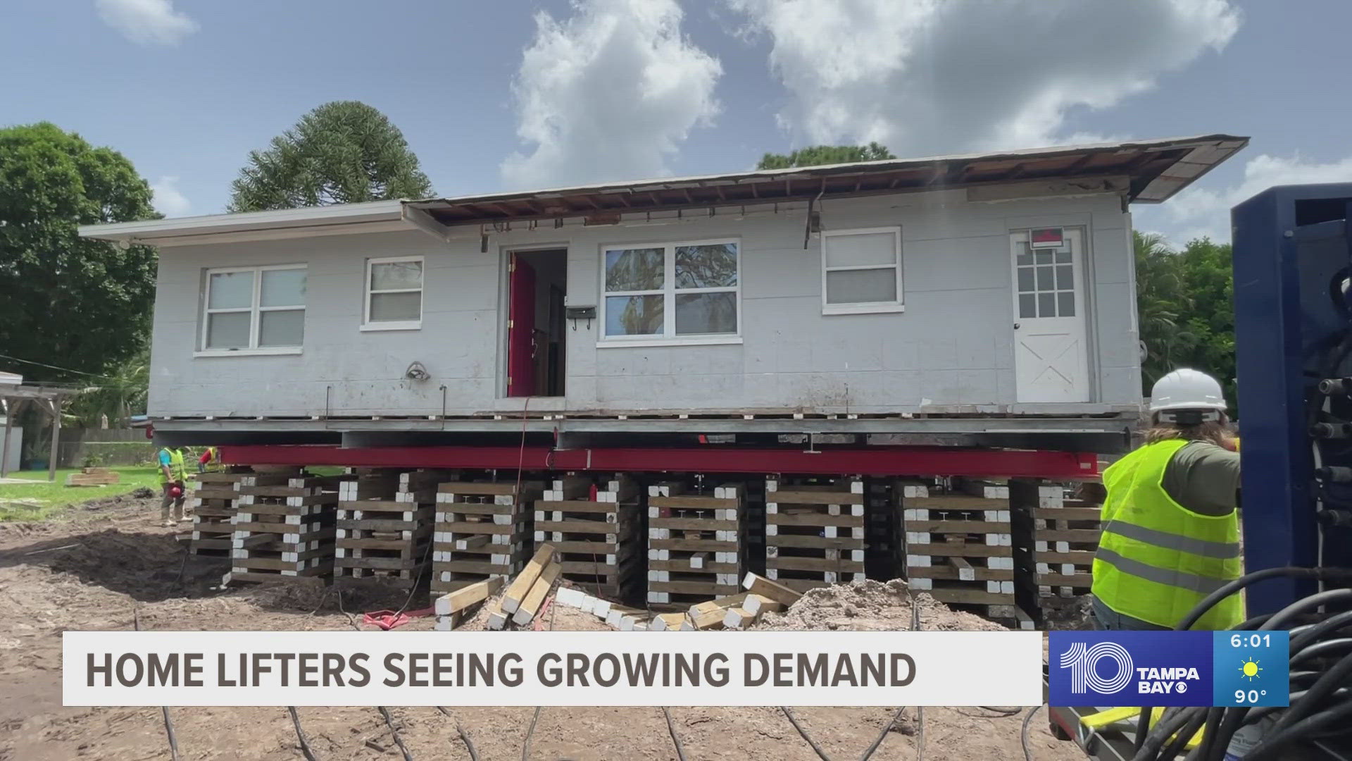 In St. Pete’s Shore Acres neighborhood Wednesday, crews from local construction company JAS Builders, were busy lifting a single-story home 12 feet higher.