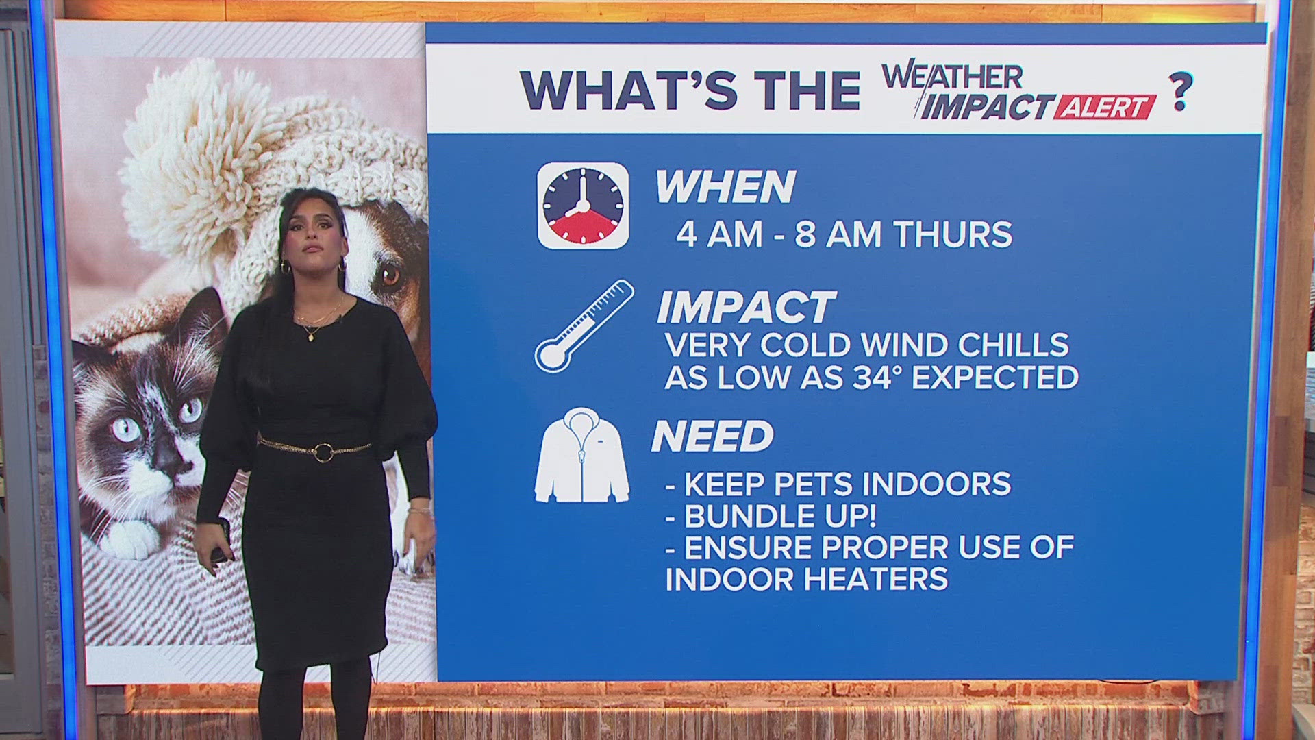 DecemBRRR is back! Our Weather Impact Alert today is for very cold wind chills this morning. Be sure to bring those pets inside and have the fuzzy blankets ready.