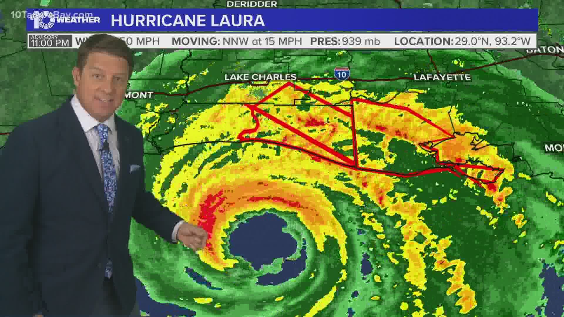Laura strengthened into a major, Category 4 storm Wednesday evening with 150-mph winds.