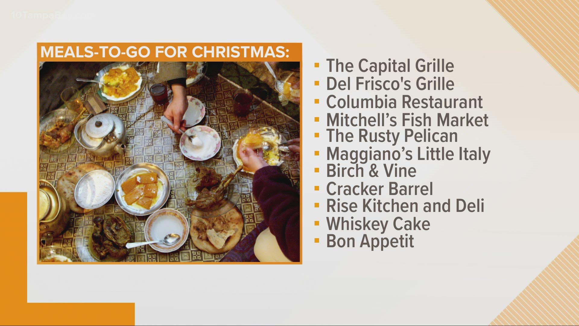 Several restaurants in our area can help you with your Christmas meal.