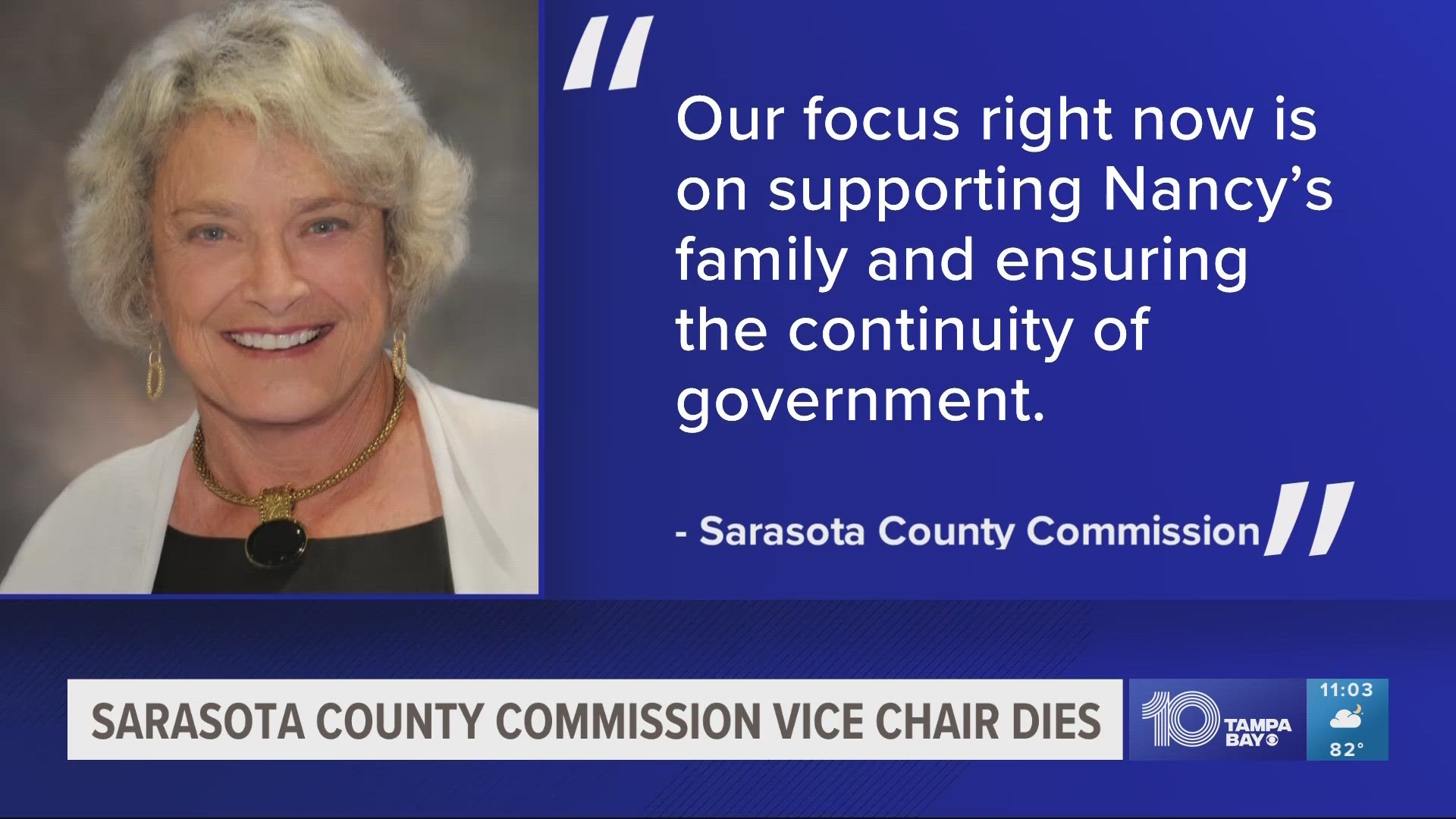 Nancy Detert was first elected to the Sarasota County Commission in 2016 and was re-elected in 2020 before becoming vice chair.
