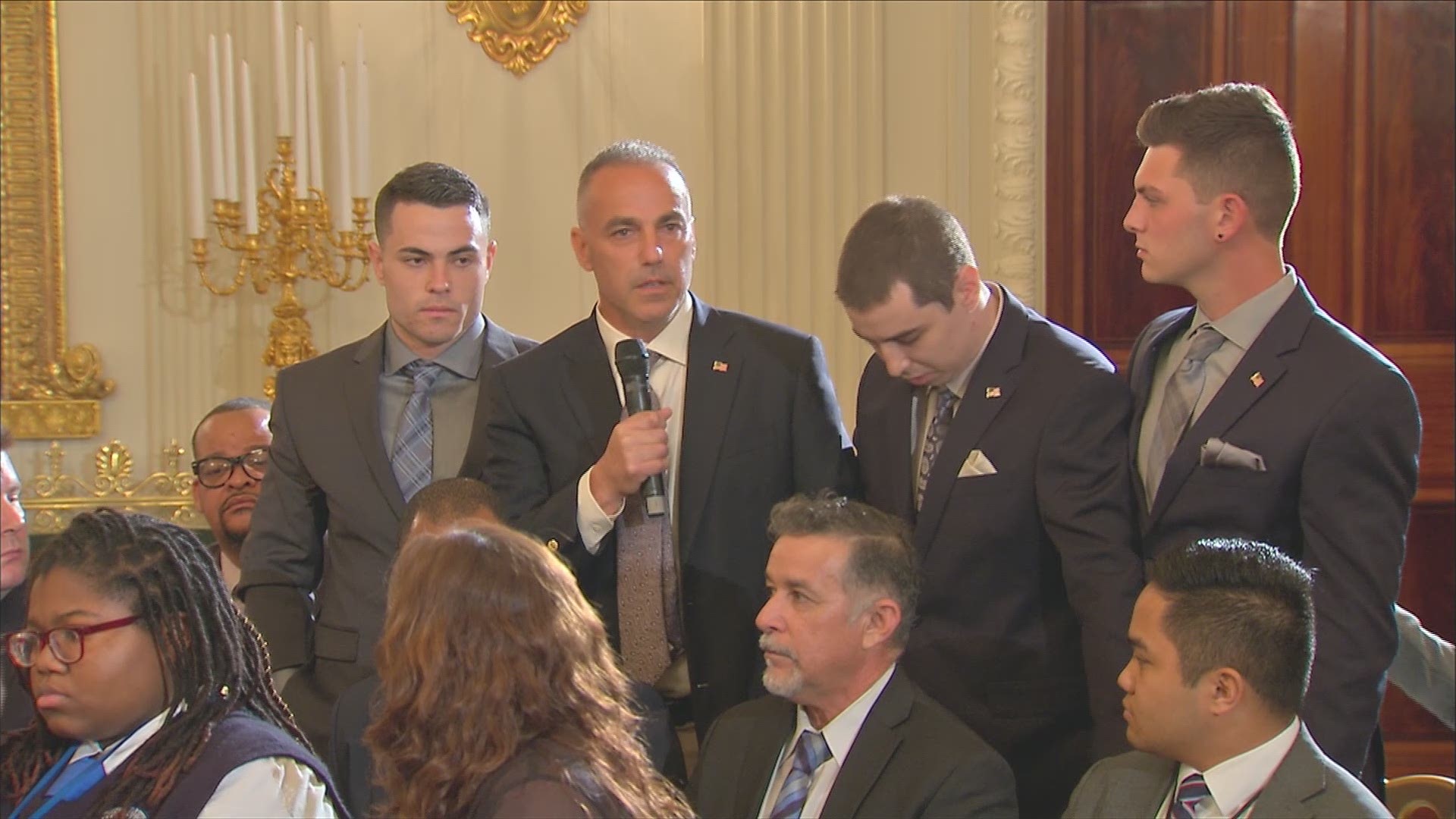 The father of Meadow Pollock, a student who was killed in the Parkland school shooting, speaks at a listening session with President Trump on Wednesday.