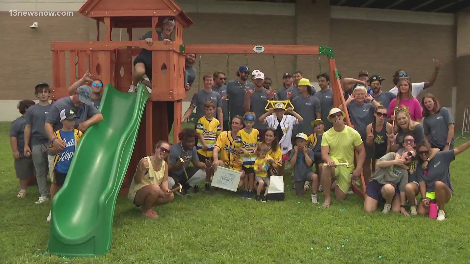 The barnstorming baseball team partnered up with the Roc Solid Foundation to help build a playset for a child fighting cancer.