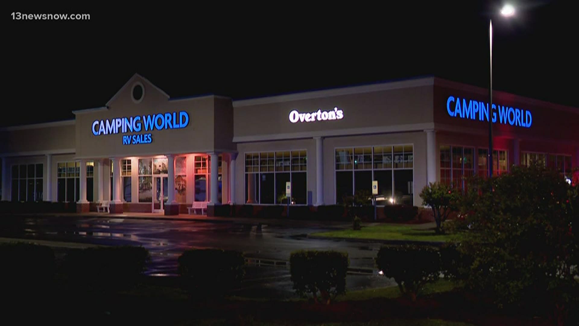 Two-alarm fire breaks out at Camping World in Newport News overnight