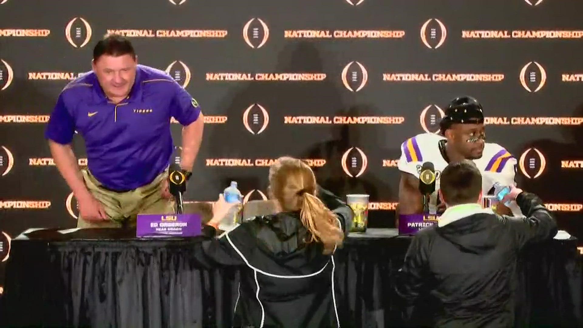 The perfect season is complete. The LSU Tigers are national champions once again. Here's what Orgeron, Burrow and Queen had to say following the historic game.