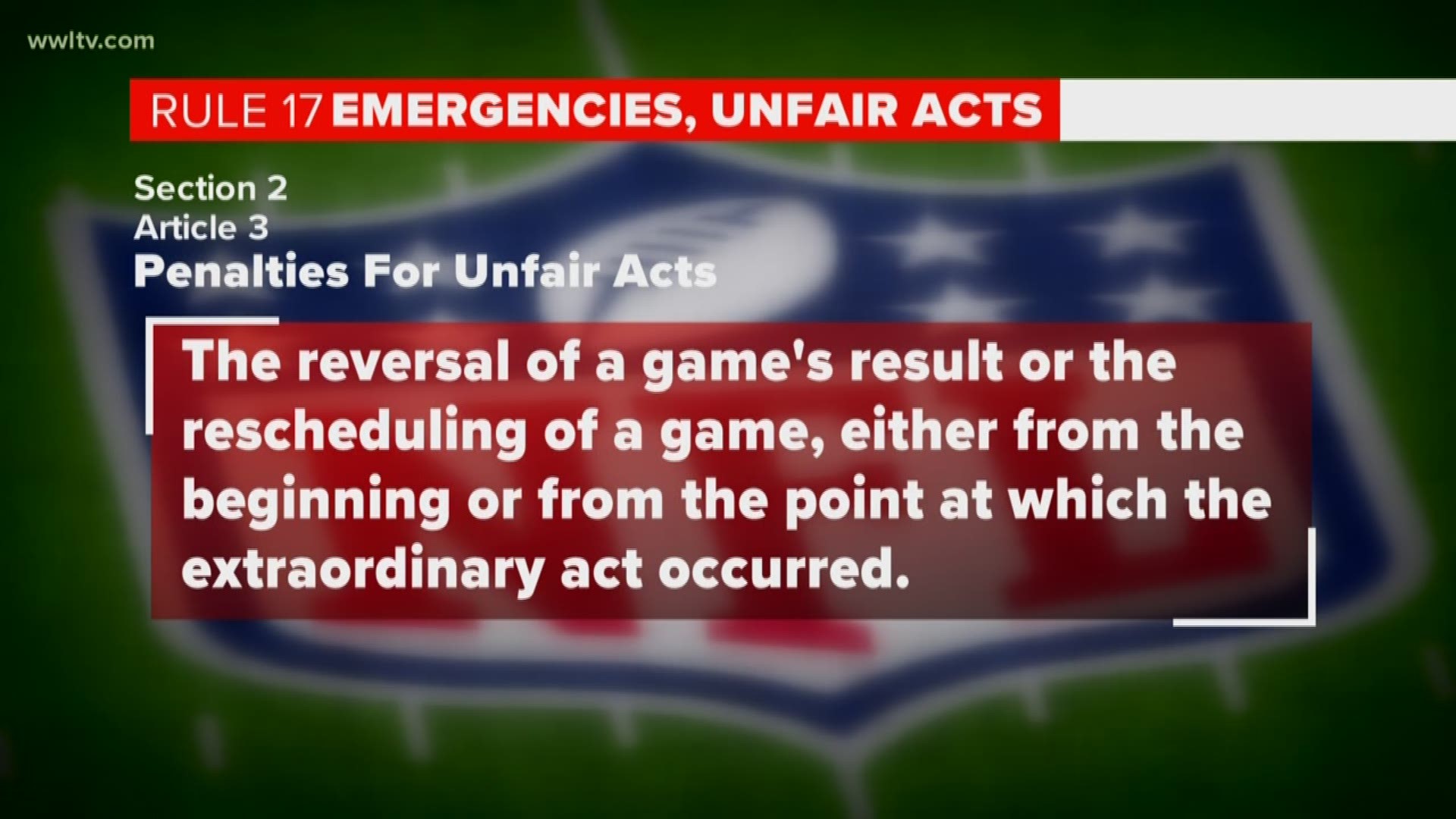 New Orleans Saints fans are pointing to section two, article three called "Penalties for Unfair Acts" under the "Emergency Unfair Acts" rule in the NFL rulebook.