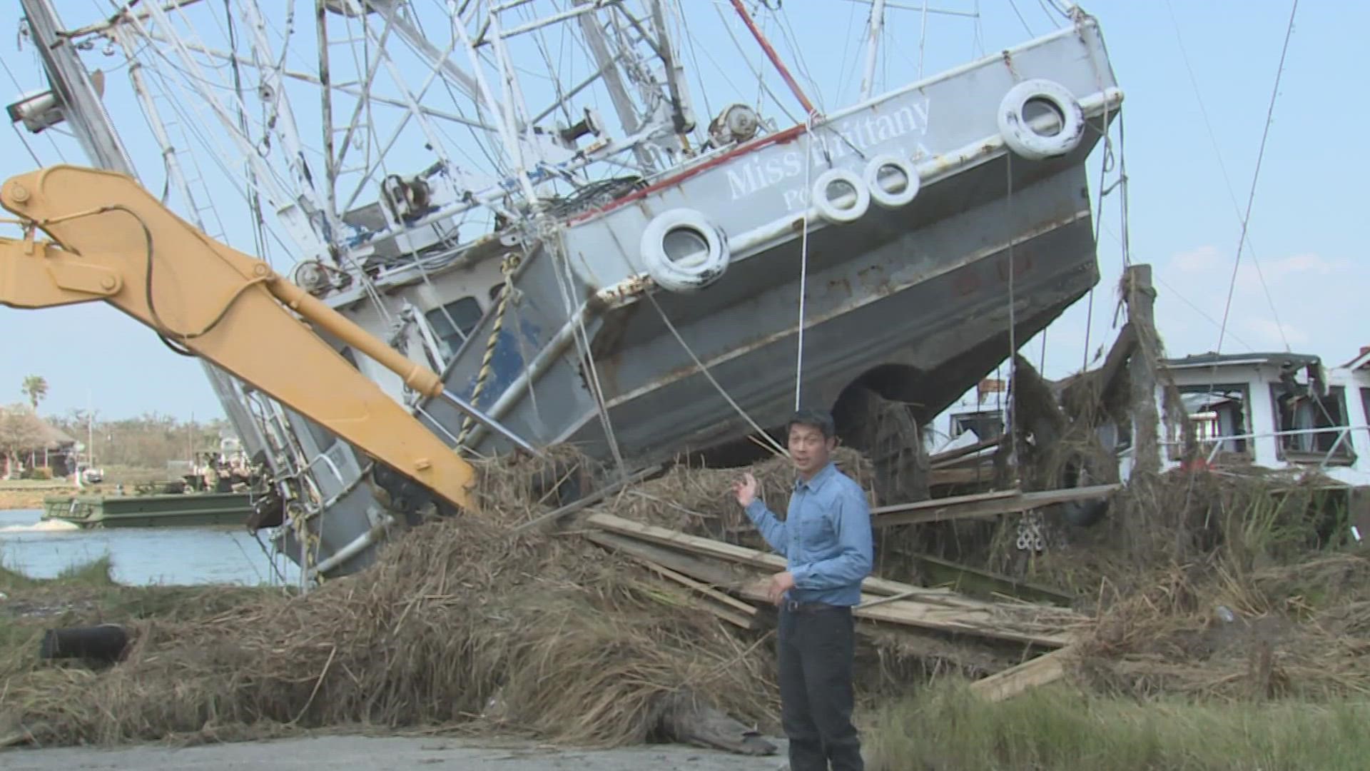 Thanh Truong traveled by boat to Grand Isle to report on the damage.
