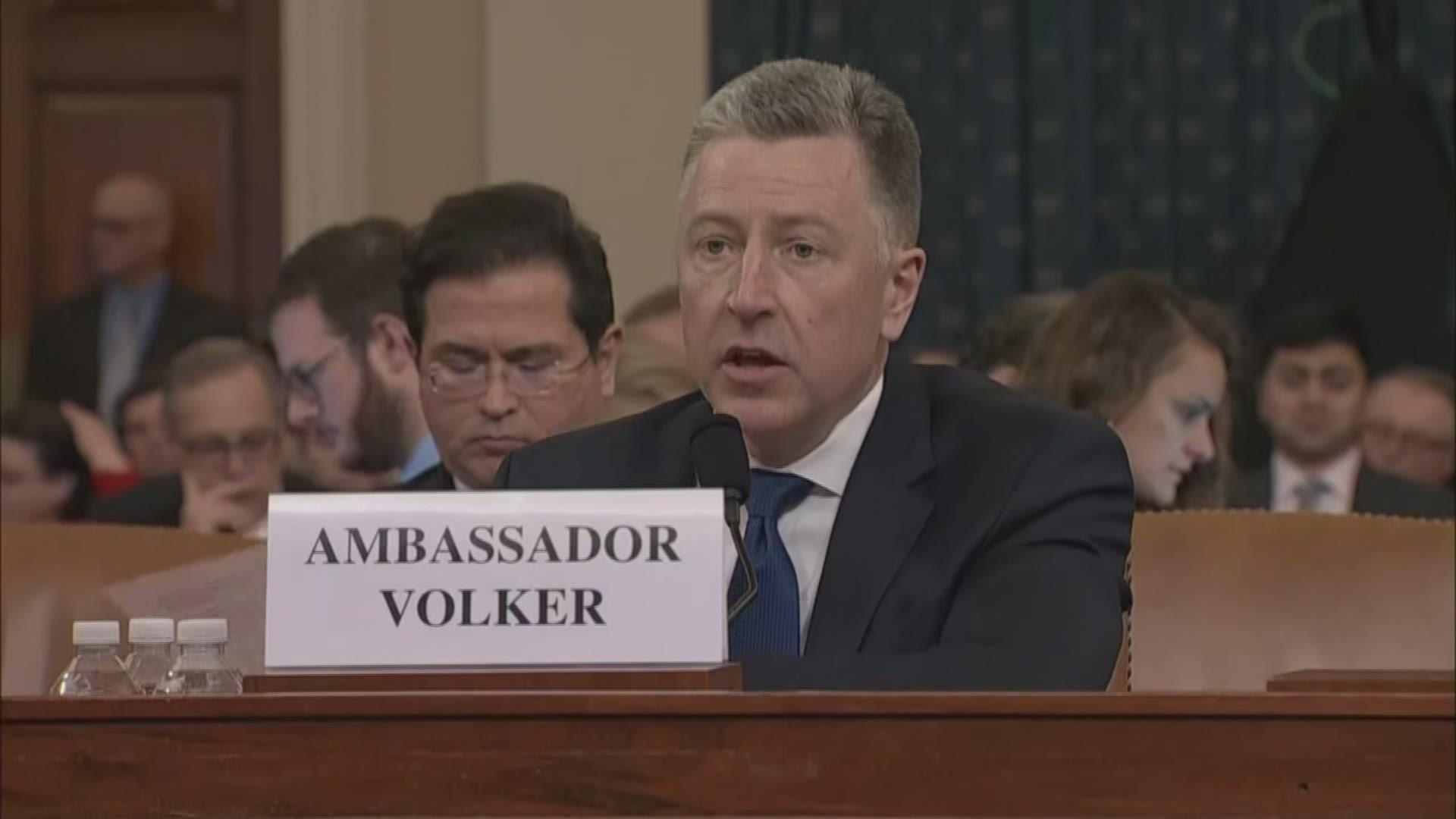 Former Ukraine special envoy Kurt Volker delivered opening remarks before testifying at the public impeachment hearing on Capitol Hill, Tuesday.