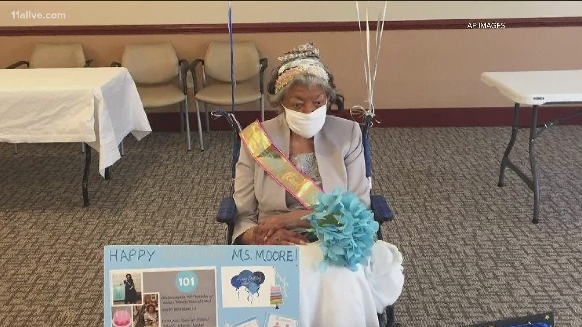 Annie Moore turned 101 on Sept. 20 and was greeted by air hugs through the window of the home.