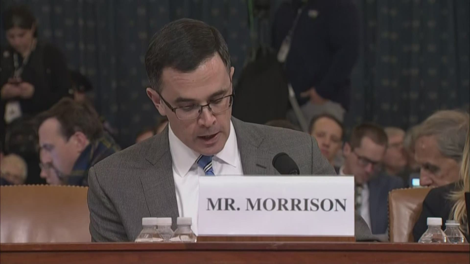 Tim Morrison, a former top aide on the National Security Council, gives his opening statement during Tuesday afternoon's impeachment hearing.