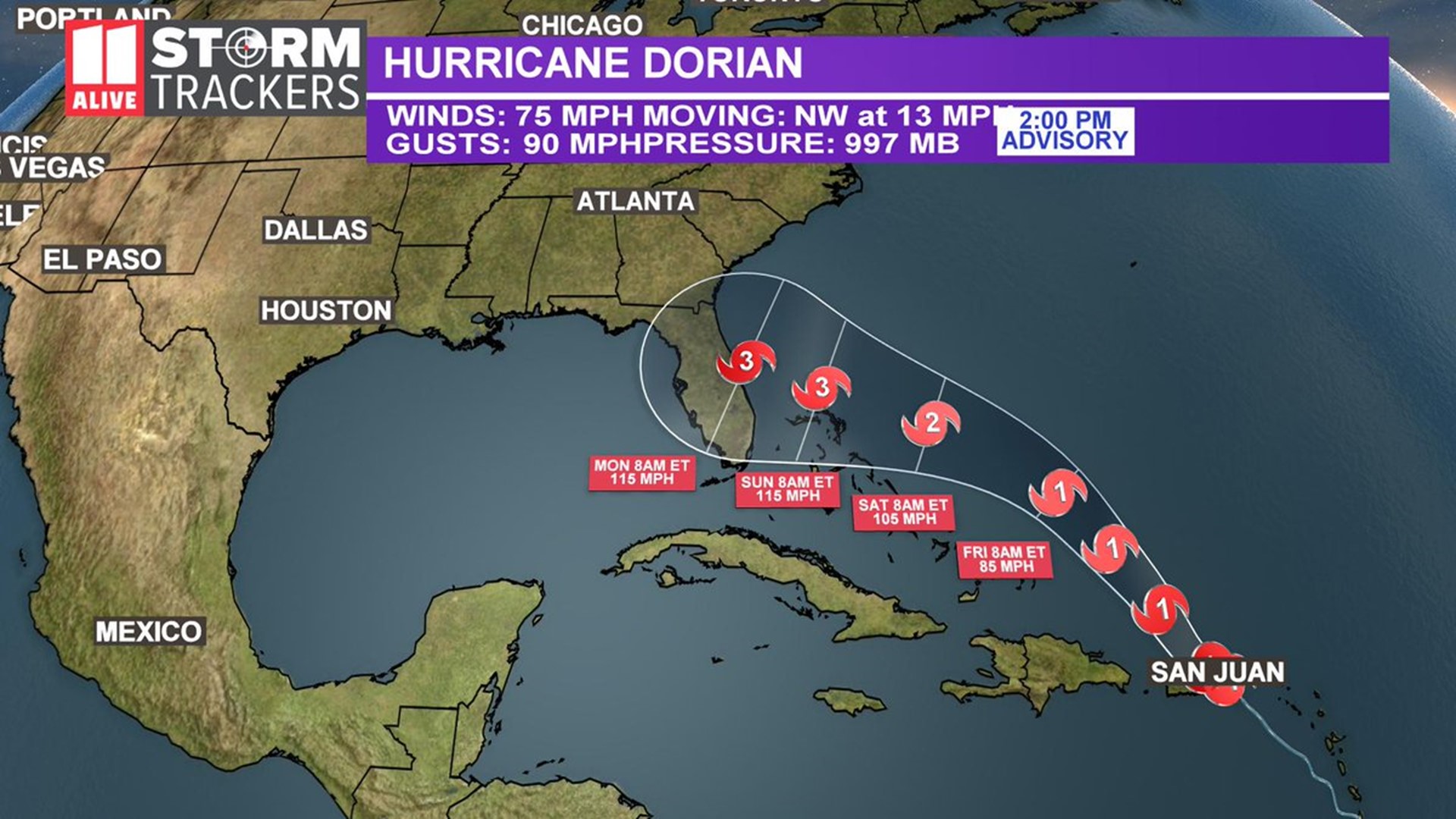 Dorian is a category one hurricane but is forecast to get much stronger by early next week