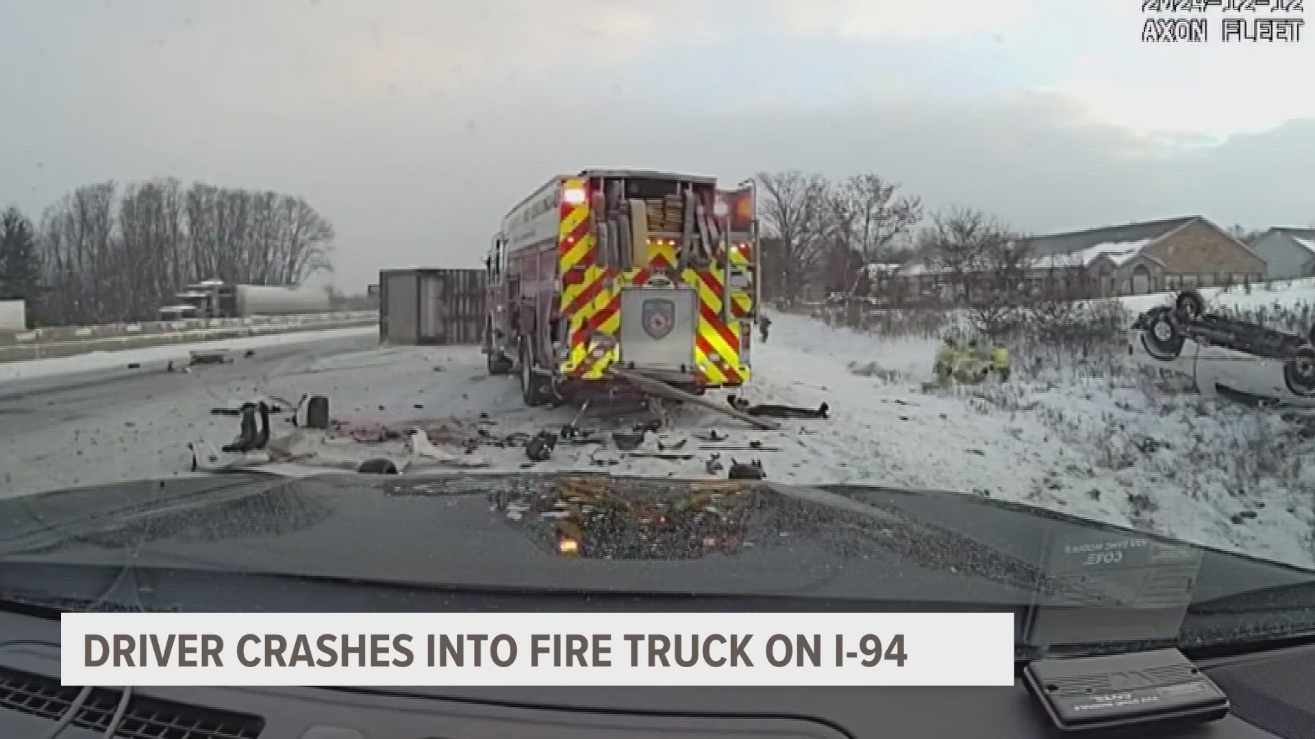 Three firetrucks were hit Thursday morning by a box truck that lost control on I-94. The first responders were working an accident and were just about to leave.