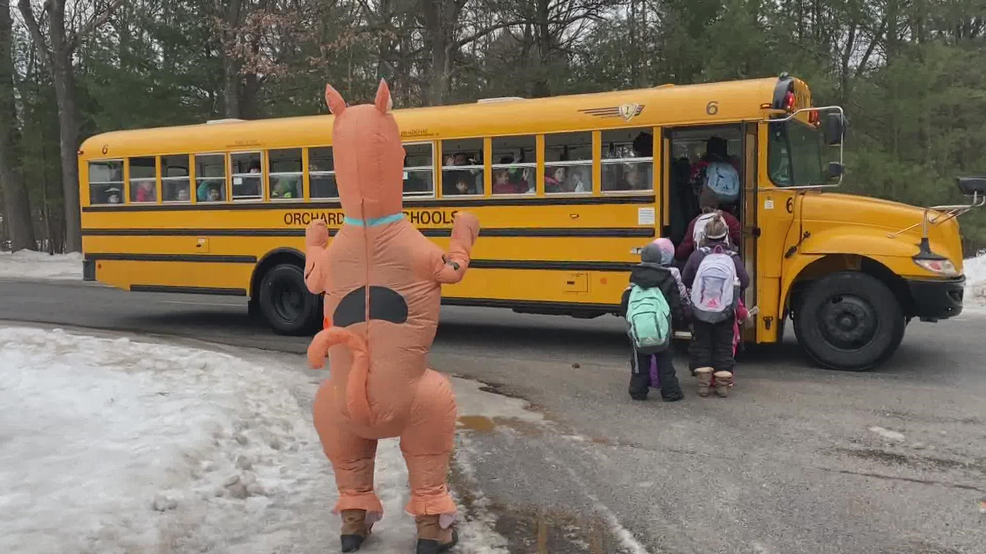 She's been dressing up at the bus stop everyday for three years!